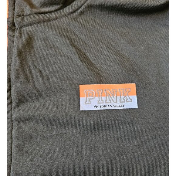 Victoria Secret Pink XS Ultimate Olive Green Neon Orange 1/2 Zip Pullover Shirt - Picture 2 of 11